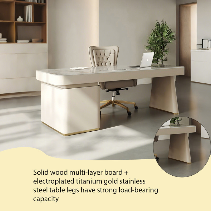 Bureau de table en granite de couleur crème 62,99 po, H 29,53 po x l 62,99 po x P 27,56 po