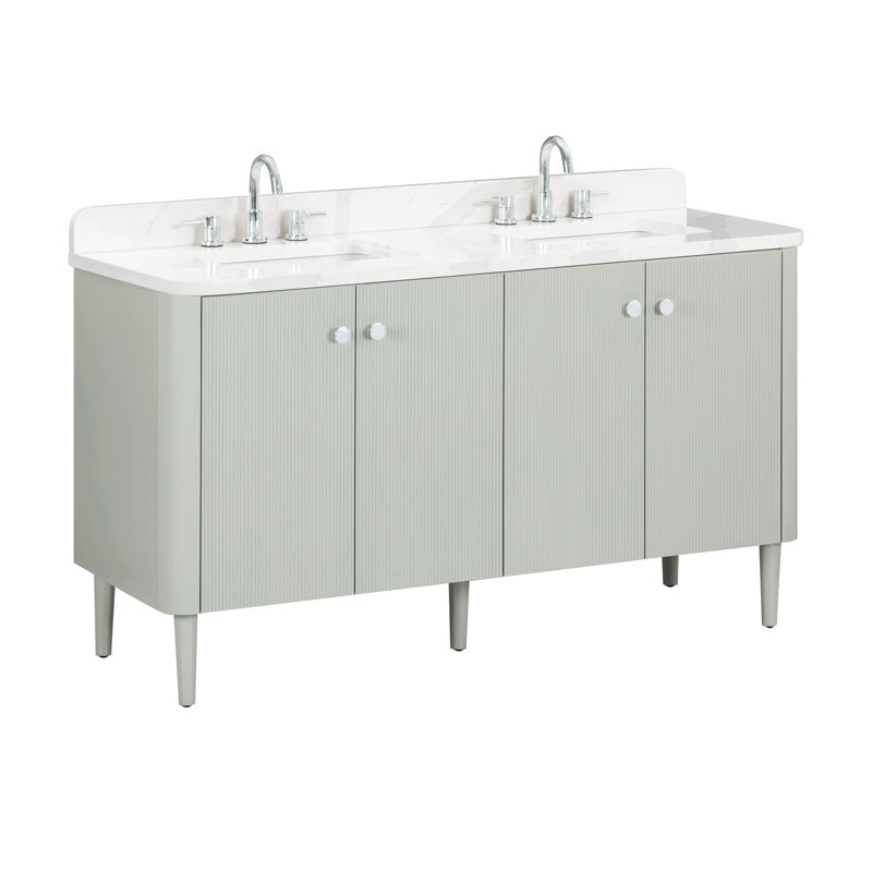 Meuble-lavabo double 60 po Haley, Quartz Calacatta