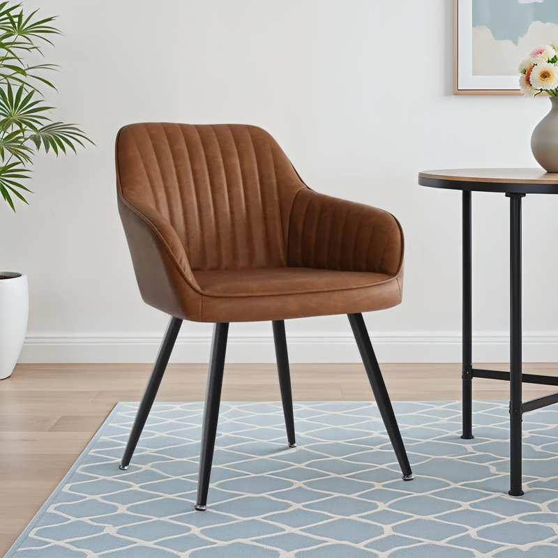 Fauteuil de salle à manger en simili cuir H 19 po Bhagirath, Brun