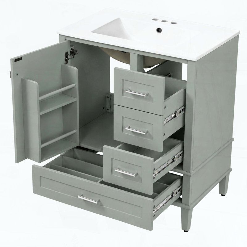 Meuble-lavabo de salle de bain de 30 pouces avec lavabo en céramique, Light Green, 30"W