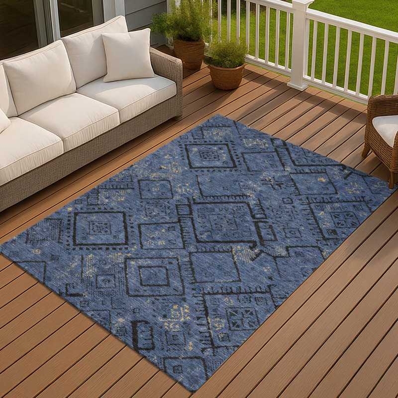 Tapis lavable à la machine intérieur / extérieur ACN2470, Marine, 3 pi x 5 pi