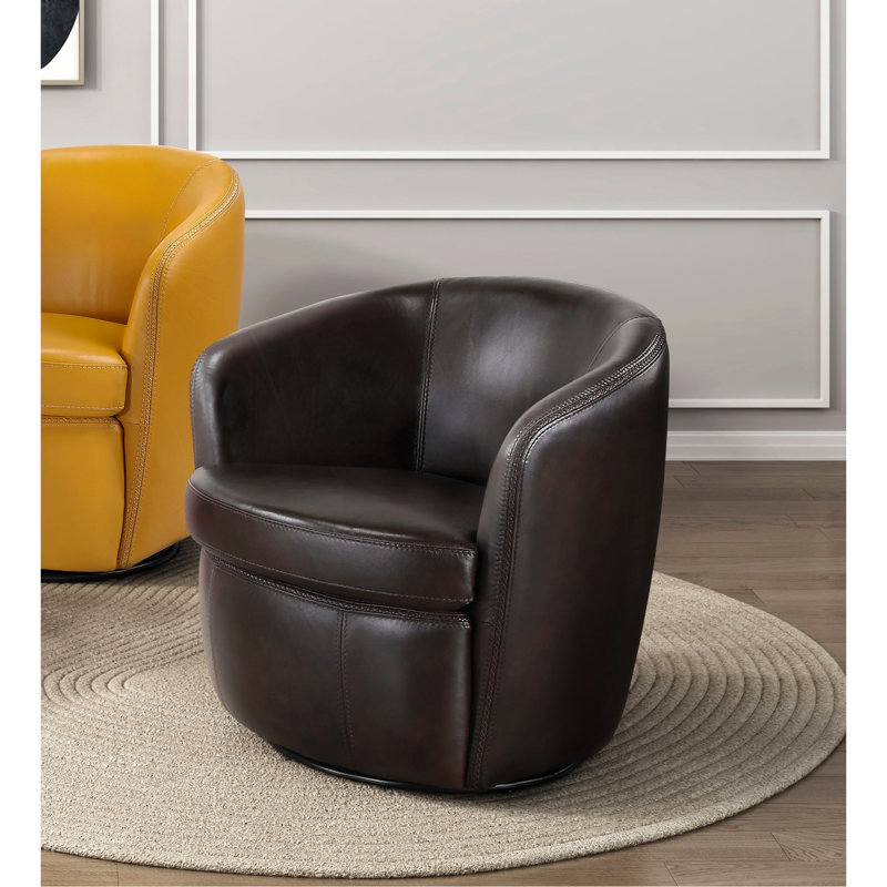 Fauteuil pivotant de luxe avec 100% cuir fleur, base en bois massif, structure pivotante à 360 degrés, housse de siège amovible,