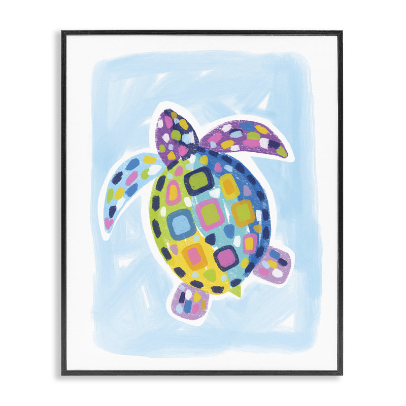 Tortue mosaïque sur estampe numérique bleue par Lisa Nohren, Giclée encadrée noir minuit, H 30 po x l 24 po