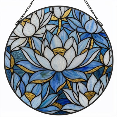 12"H Lotus Flower Stained Glass Window Panel