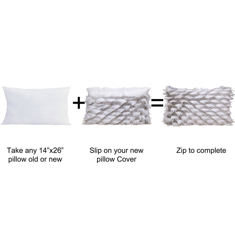 Feathery Faux Fur 14'' Lumbar Pillow Cover, Gray