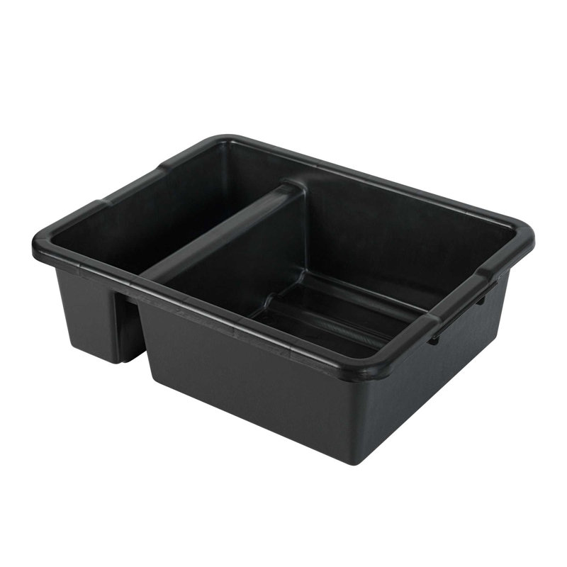  Bus Bus 1 paquet de 21,2 po x 16,7 po x 7 po en plastique noir Bus Box à deux compartiments Easy Grip