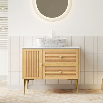 Meuble-lavabo autoportant en contreplaqué avec 2 tiroirs