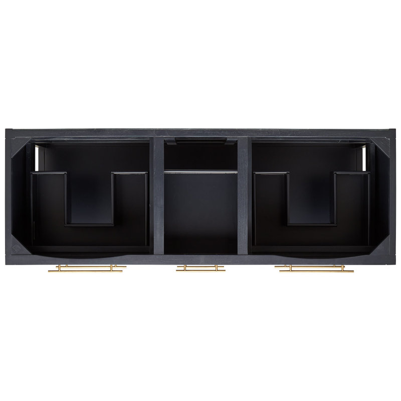 60" Robertson Double Bathroom Vanity Set with Rectangular Undermount Sinks, Single Hole, Midnight Navy Blue, Carrara Marble