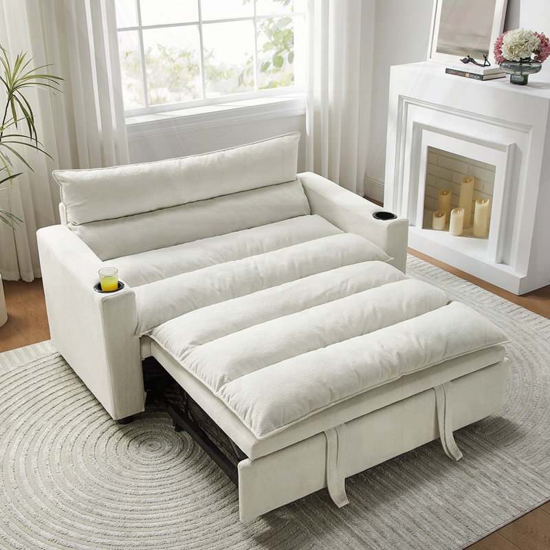Lit escamotable 3 en 1 multifonctionnel en velours, Beige