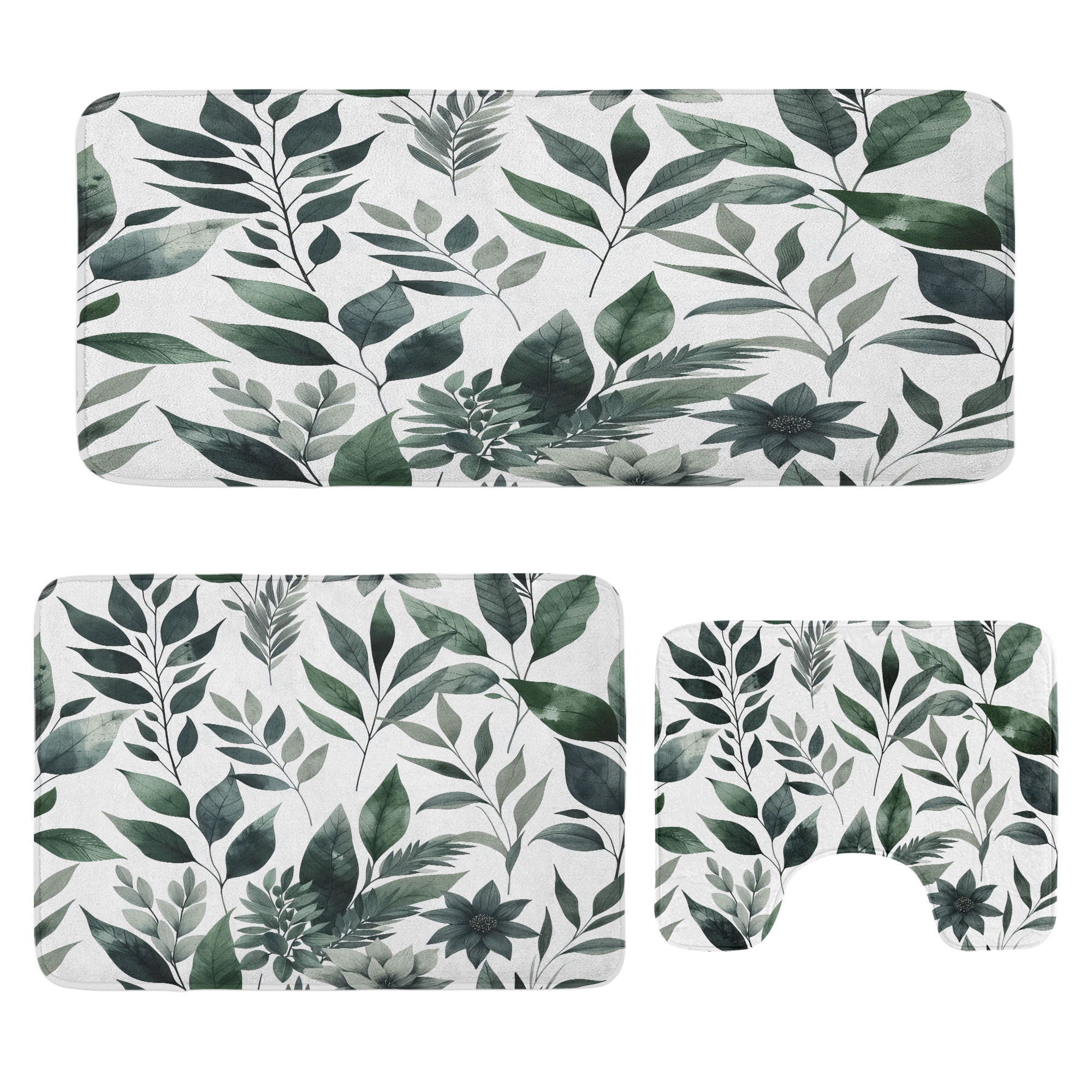 East Urban Home Dark Green Bathroom Rug Set 3 Pieces U-Shape ...