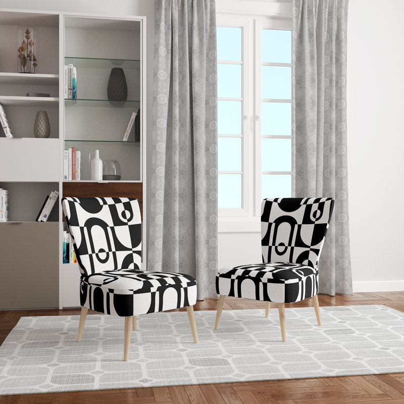 Upholstered Floral Side Chair - Modern floral Accent Chair, Geometric White/Black Polyester Blend