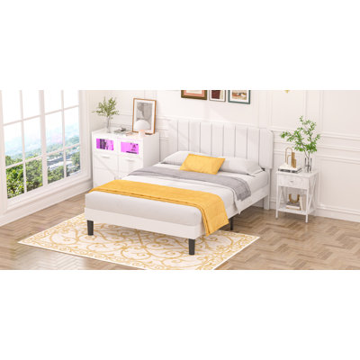 4 Pieces Bedroom Set Upholstered Bed Frame, 4-Drawer Dresser And Nightstand Set