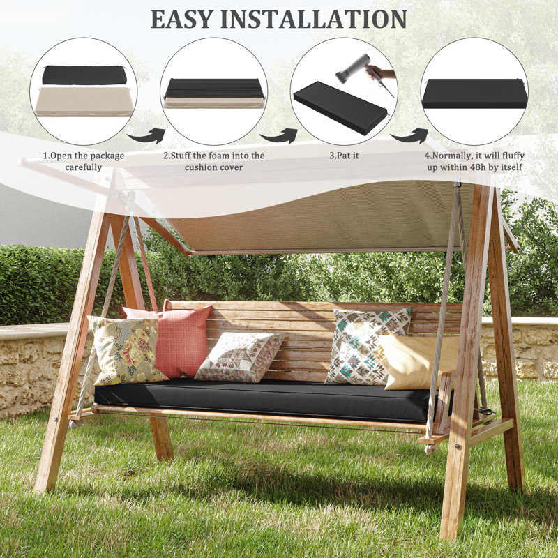 Outdoor Bench Cushion 60 X 18 X 3 Inch Indoor And Outdoor Seat Cushions, 60" W x 18" D, Black