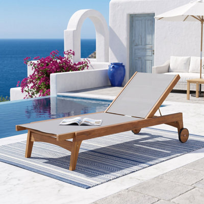 Chaise longue d'extérieur en bois d'acacia pour patio et cour arrière