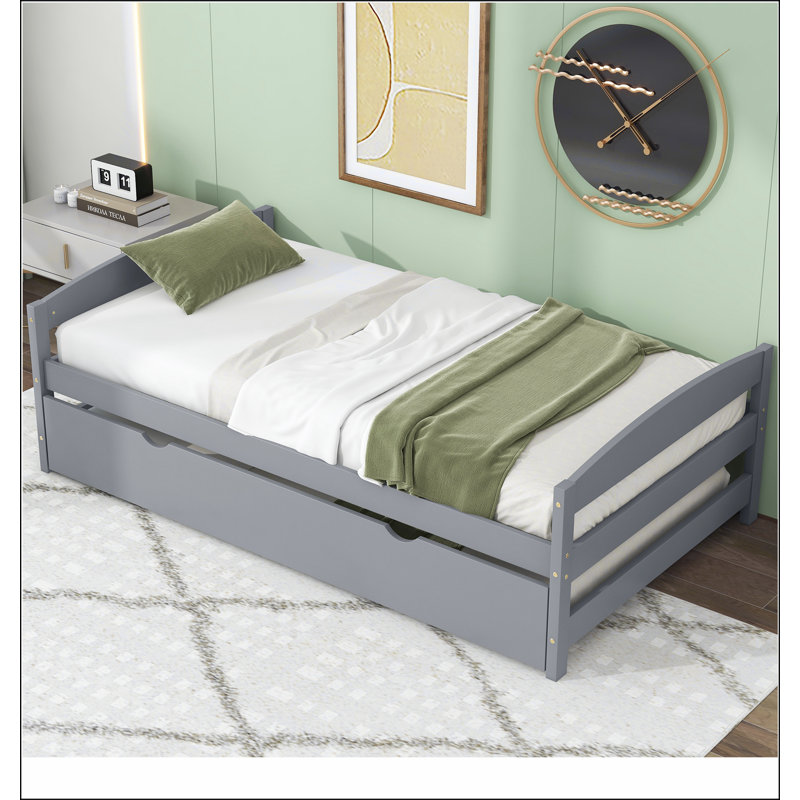 Lit plateforme avec lit gigogne, Gris