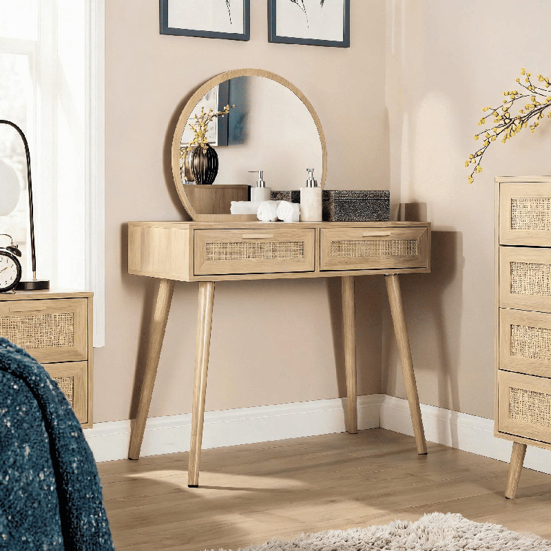 Anelise Rattan Dressing Table with Mirror, Natural