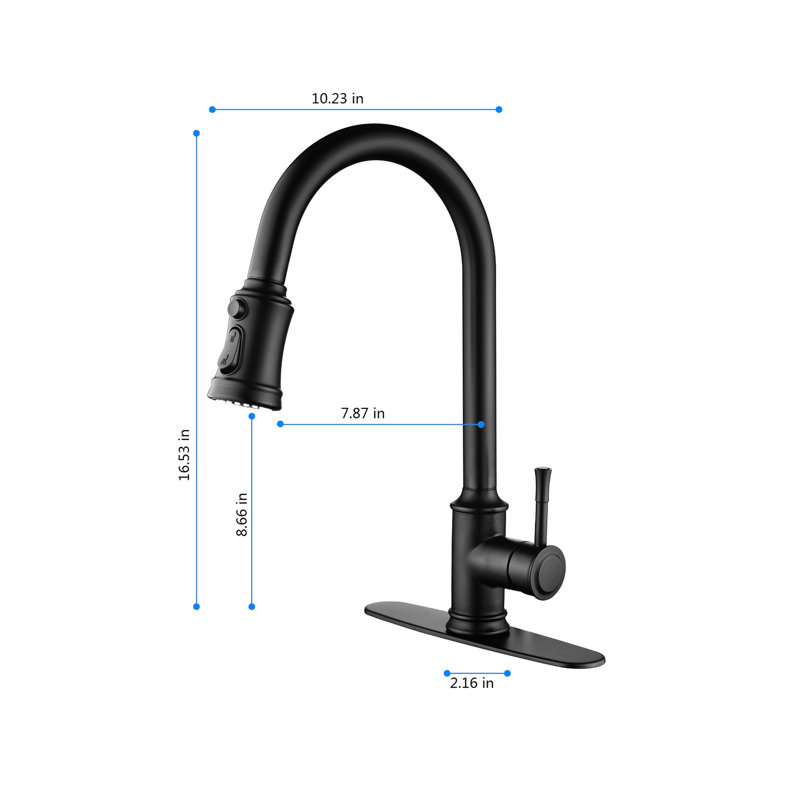 Robinet de cuisine noir mat avec robinet rétractable, conception à levier unique pour un ajustement facile de l'eau, buse haute rotative à 360 °, surface corrosive, robinet à bulles d'aérateur, robinet en acier inoxydable pour fonctionner