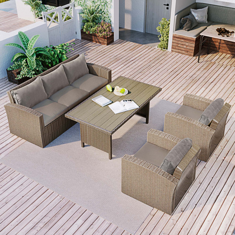 Brenna 5 - Person Patio Conversation Set with Cushions, Gray