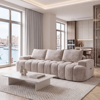100" Extra Large Curved Front Compressed Sectional Sofa, 3-Seat Cloud-Like Boucle Couch with High Resilience Foam