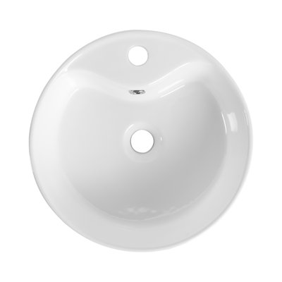 Modern Round White Ceramic Above Counter Bathroom Sink - Glossy Porcelain Vessel Basin for Bathroom Vanity