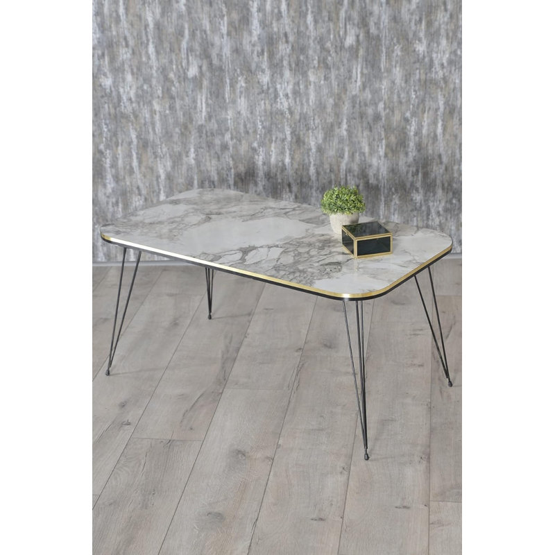 Angelia Living Room Table Set, White Marble