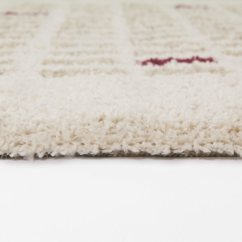 Parrish Beige Geometric Shag Area Rug, Rectangle 5'3" x 7'