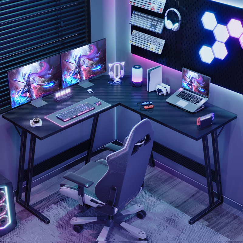 Vanesa 120cm L-Shape Computer Desk Metal Base Corner Gaming Desk Large PC Writing Table, 75 H x 120 W x 120 D
