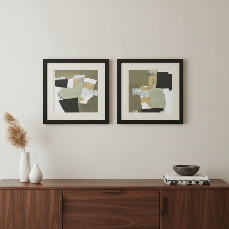 Set Of Two Olive Black Gold Wall Art