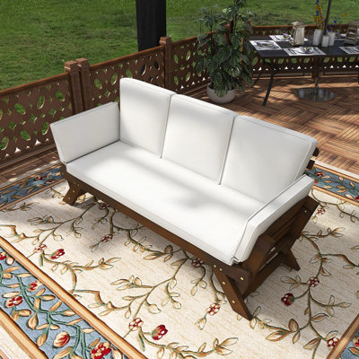 Outdoor Wooden Adjustable Daybed Sofa Chaise Lounge