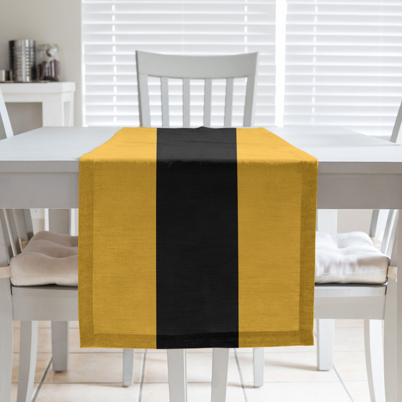 Los Angeles LA Basketball Table Runner, 90" L x 16" W, Gold/Black/Gold, Poly Twill