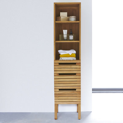Slats Solid Wood Freestanding Linen Cabinet