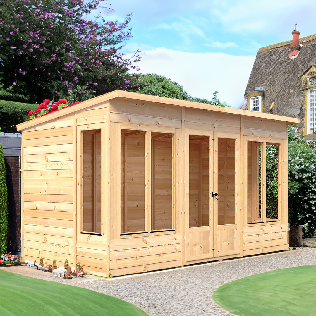 Shire Alora 12 ft Pent Overlap Summerhouse - Brown - Wood Garden Building - Image 5