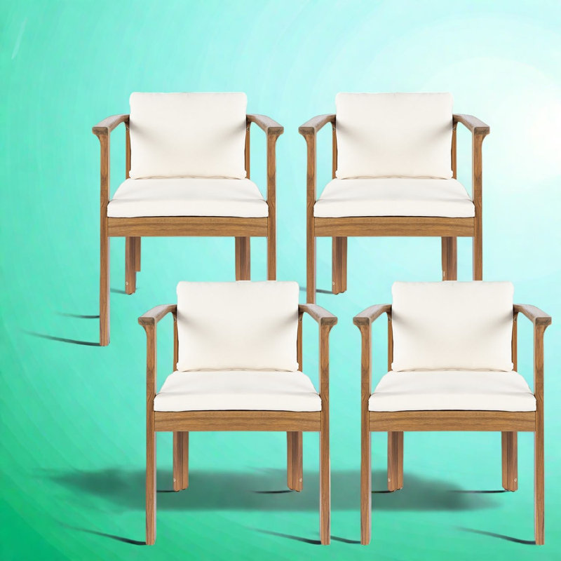 Chaises de patio confort rembourrées, salle à manger d'extérieur moderne en bois d'acacia