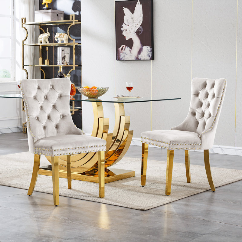 Modern Glass Dining Table Set, Clear Glass Dining Table with Stainless Steel Pedestal & Dining Chairs, 70" Rectangle Dining Room Table and Chairs Set, Luxury Kitchen Table Set