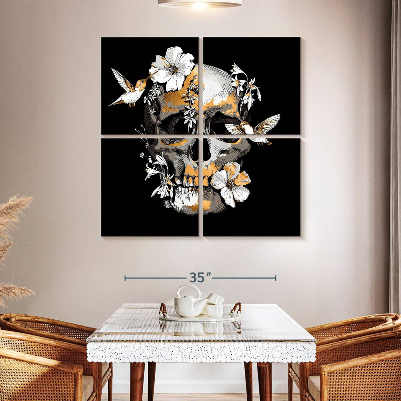 Crâne floral Kerner, H 45 po x l 45 po