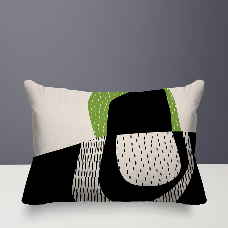 Coussin lombaire réversible intérieur / extérieur Vikka, H 14 po x l 20 po, Chartreuse / noir / blanc cassé, Capri