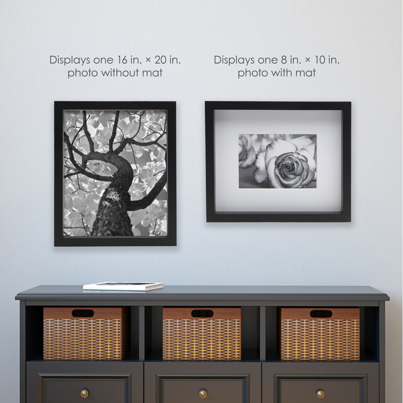 Bold Gallery W/Mat MDF Multi-Size Photo Frame, Black, 8" x 10", 16" x 20"