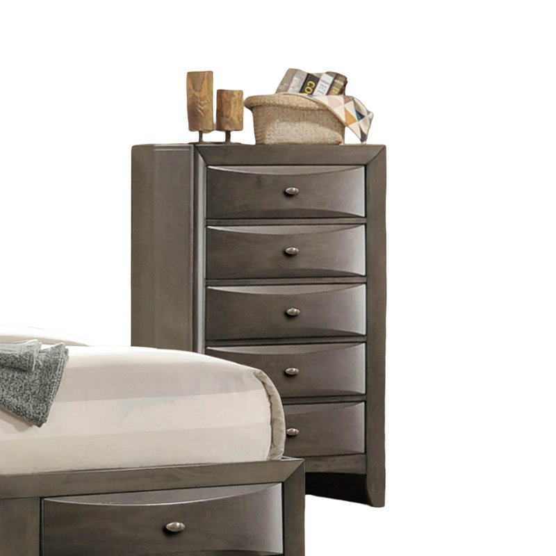 Commode de style transitionnel 1pc Poignées ovales à 5 tiroirs, Gris