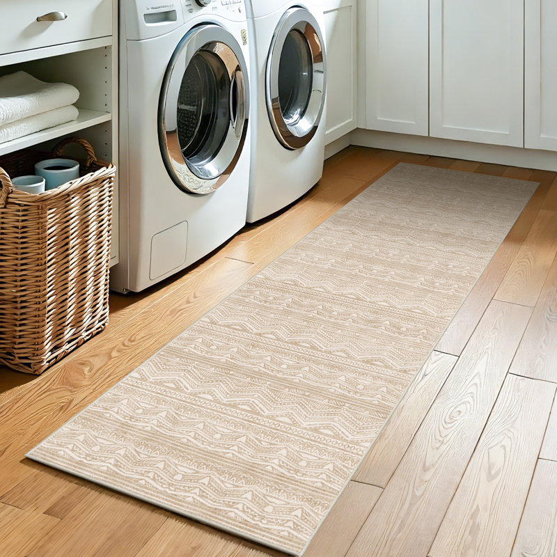 Rug Runners Washable - Moroccan Hallway Runner Rug Non Slip Kitchen Runner Low Pile Soft Indoor Floor Mat Front Door for Bedroom Entryway Laundry Beige