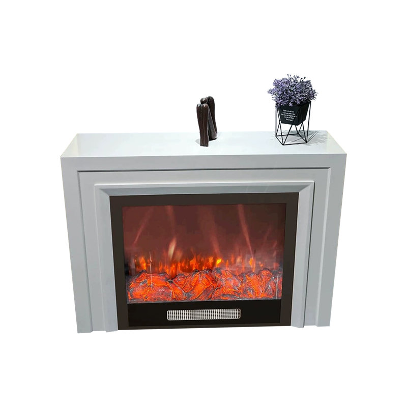 White Solid Wood Electric Fireplace