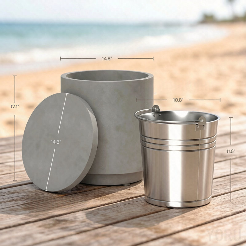 Portable Storage Box, Pool Ice Cooler, Cooler Side Table, Modern Balcony Table