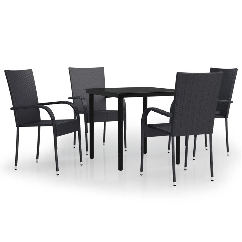 Aadiv 4 - Person Wicker Patio Dining Set with Square Table, Black