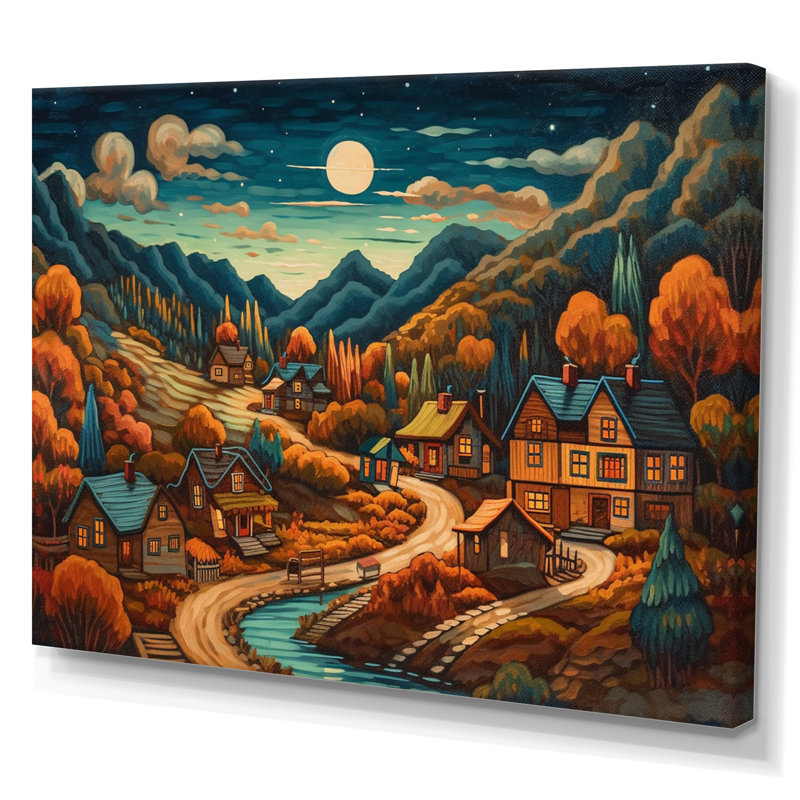 Petit village alpin Carlisa en automne II, H 16 po x l 32 po x P 1 po, Toile tendue