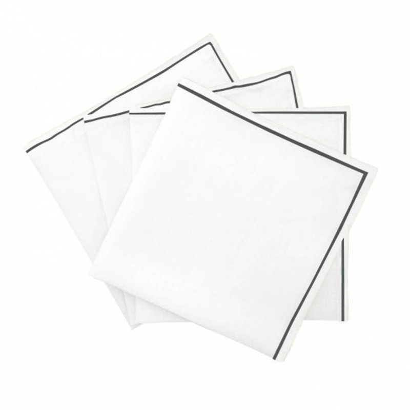 Single Embroidery Border Cotton Napkins (Set Of 4), 12" x 12", White/Dark Gray