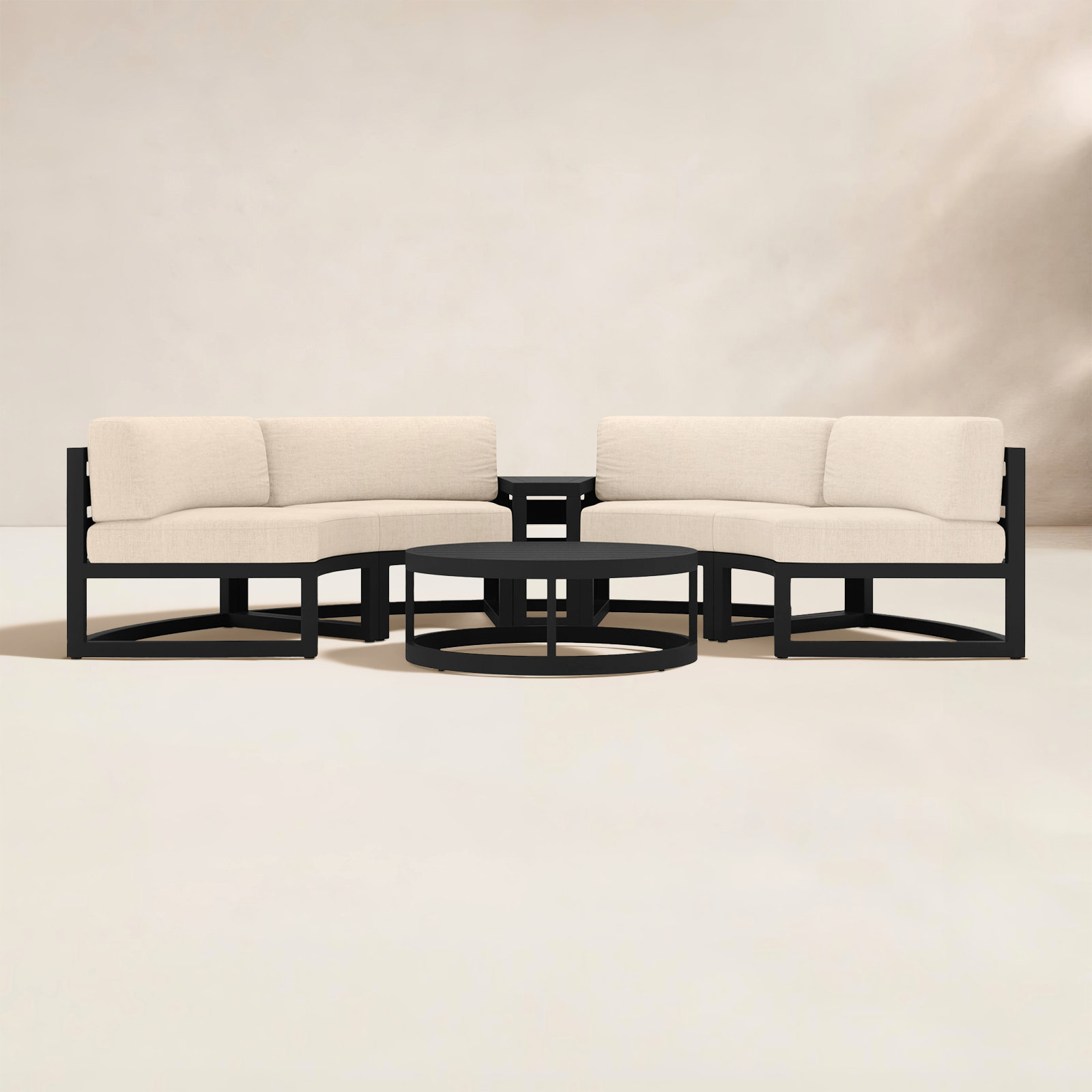 Bergeron 4 - Person Patio Conversation Set with Cushions, Canvas Flax Sunbrella® Canvas, Black