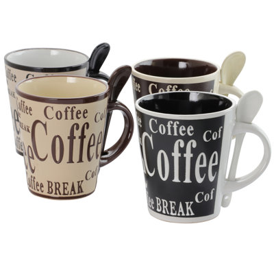 Ensemble de 8 tasses et cuillères Mr. Coffee Dolce Cafe à motifs assortis