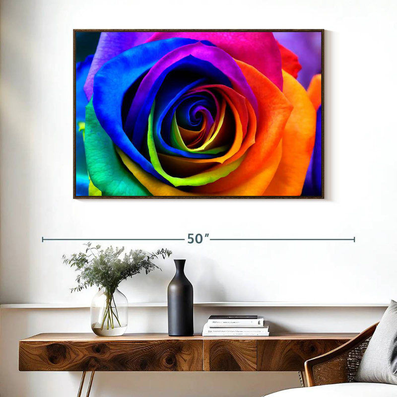 Pétales de rose arc-en-ciel, Cadre flottant noyer, 40 po x 27 po