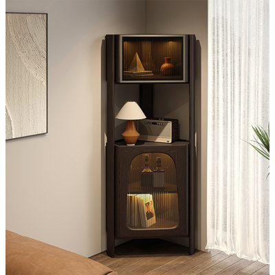 Modern Tall Open Shelf Fluted Glass Display Cabinet