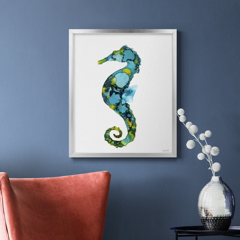 Hippocampe, toile encadrée de qualité supérieure - prête à être accrochée, H 20 po x l 16 po, Argent