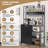 Bakers Racks Kitchen Microwave Stand Cabinet with 10 Gallon Trash Can Bin Cabinet and Power Outlet-211398379